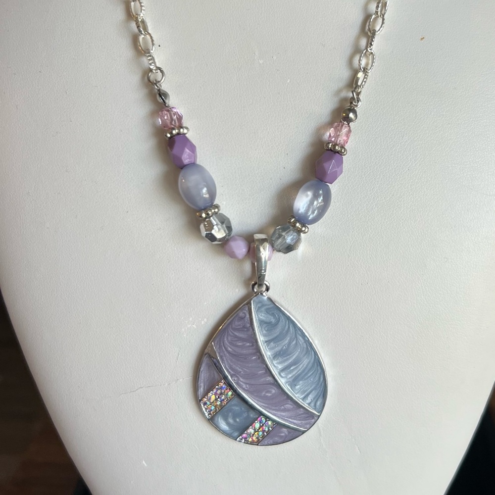 Sophisticated Silver and Purple Beaded Necklace and earrings set